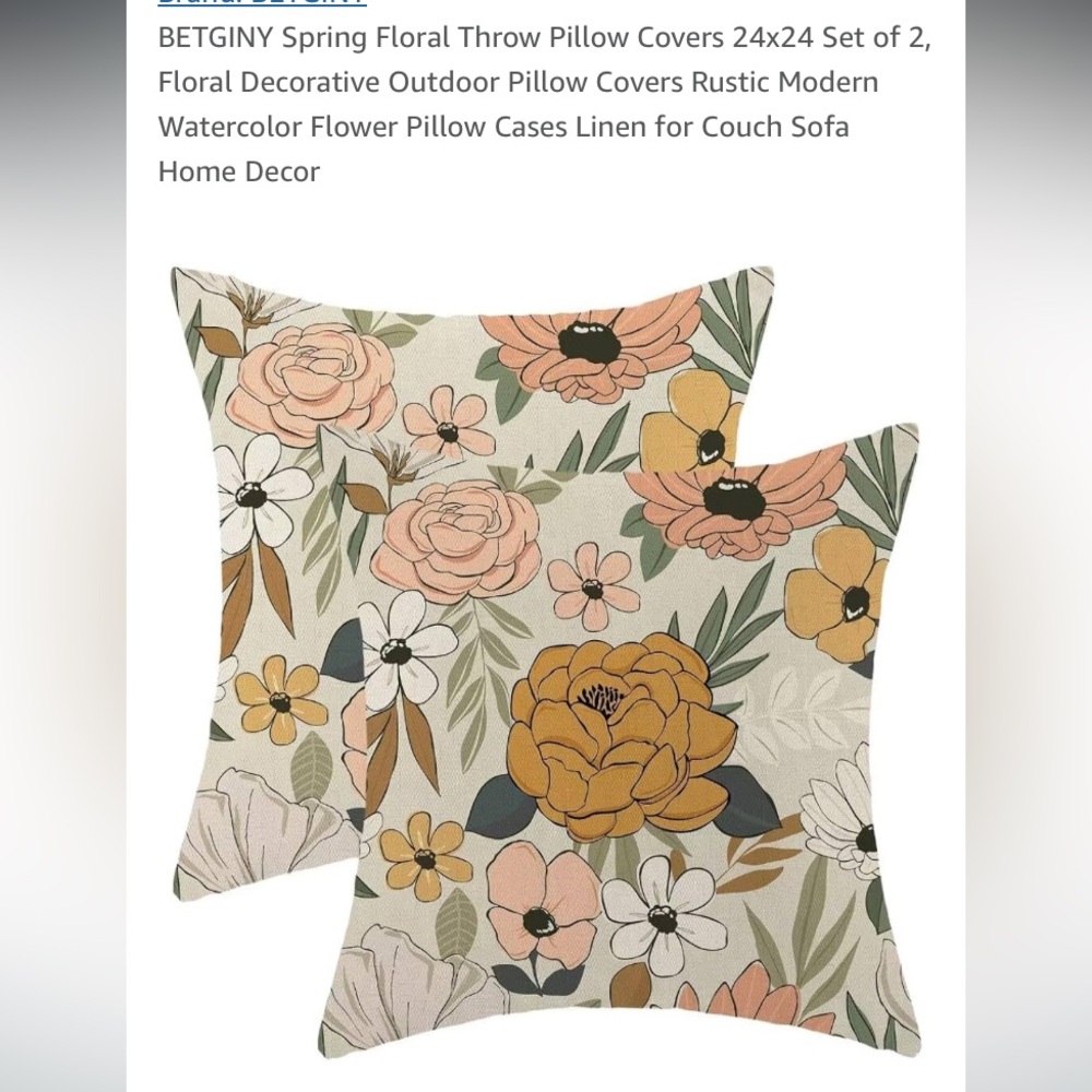 Floral Decorative Pillow Covers - Cream and Orange